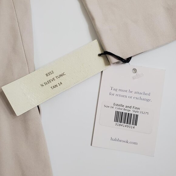 Estelle and Finn Womens Tunic Top Size 14 3/4 Sleeve Beige Stretch Lined - Picture 10 of 15